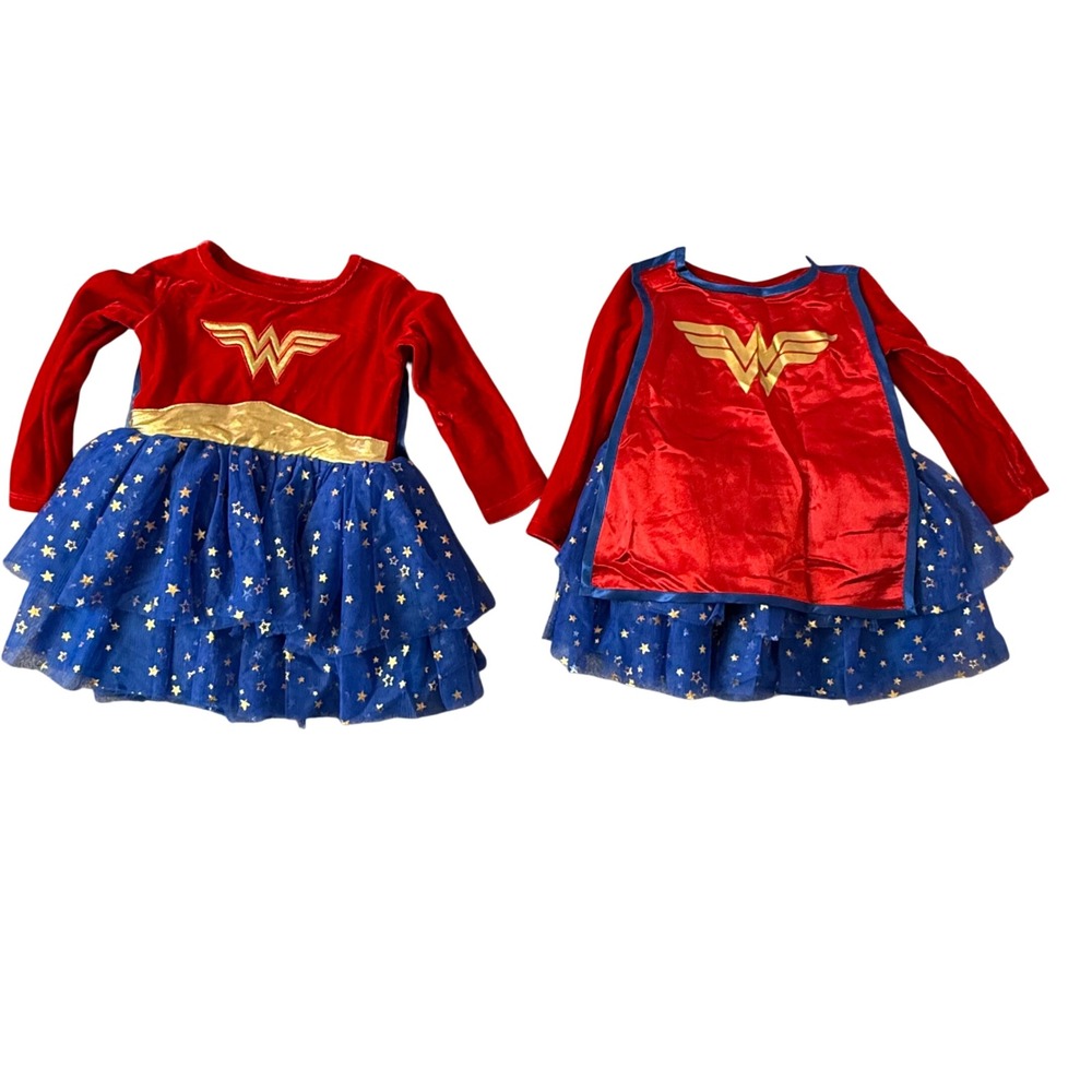 Lot of 2 Wonder Woman Toddler Girls Costume Dresses Size 12 18M Dress Up